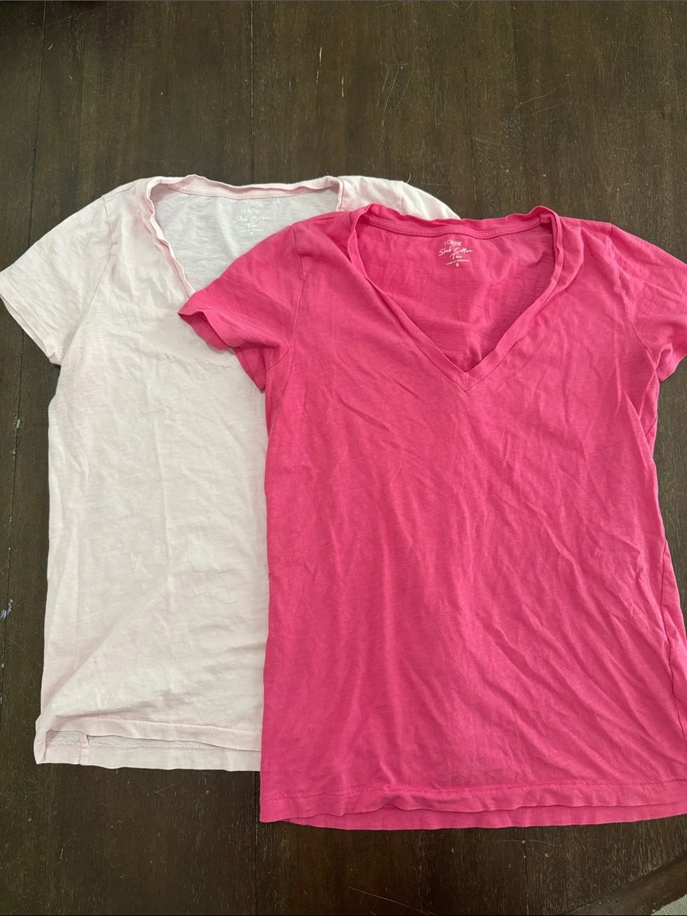 J. Crew Short Sleeve V-Neck Tee Duo in Hot Pink and Pale Pink